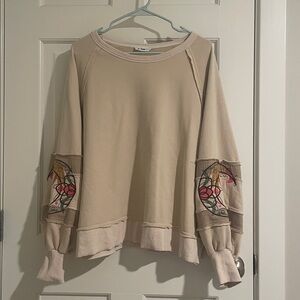 In Bloom Beige Sweatshirt with Colorful Embroidery